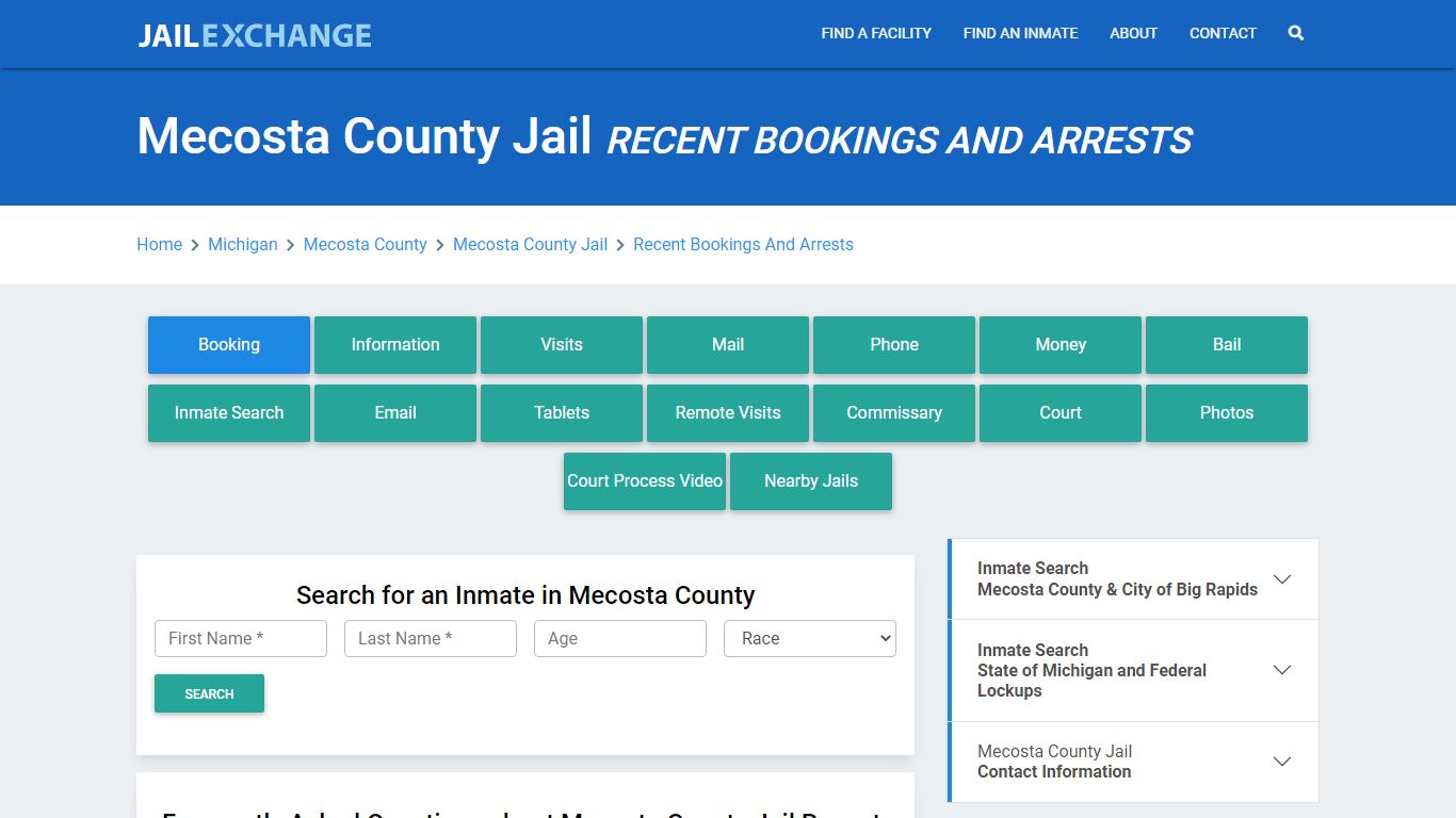 Mecosta County Jail Recent Bookings And Arrests - Jail Exchange