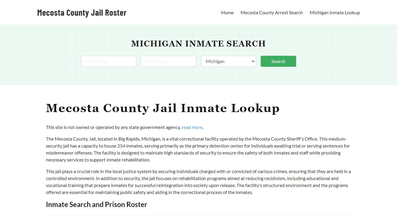 Mecosta County Jail Roster Lookup, MI, Inmate Search