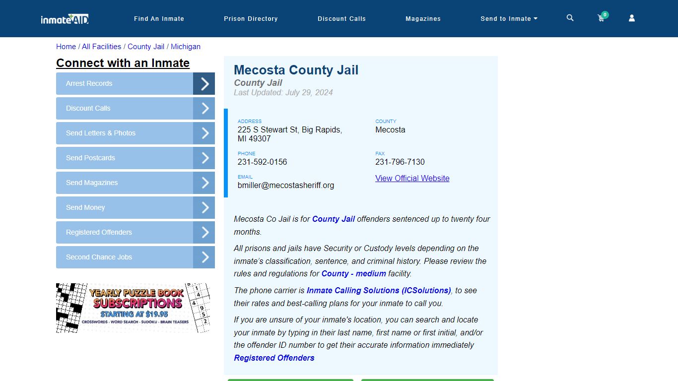 Mecosta County Jail - Inmate Locator