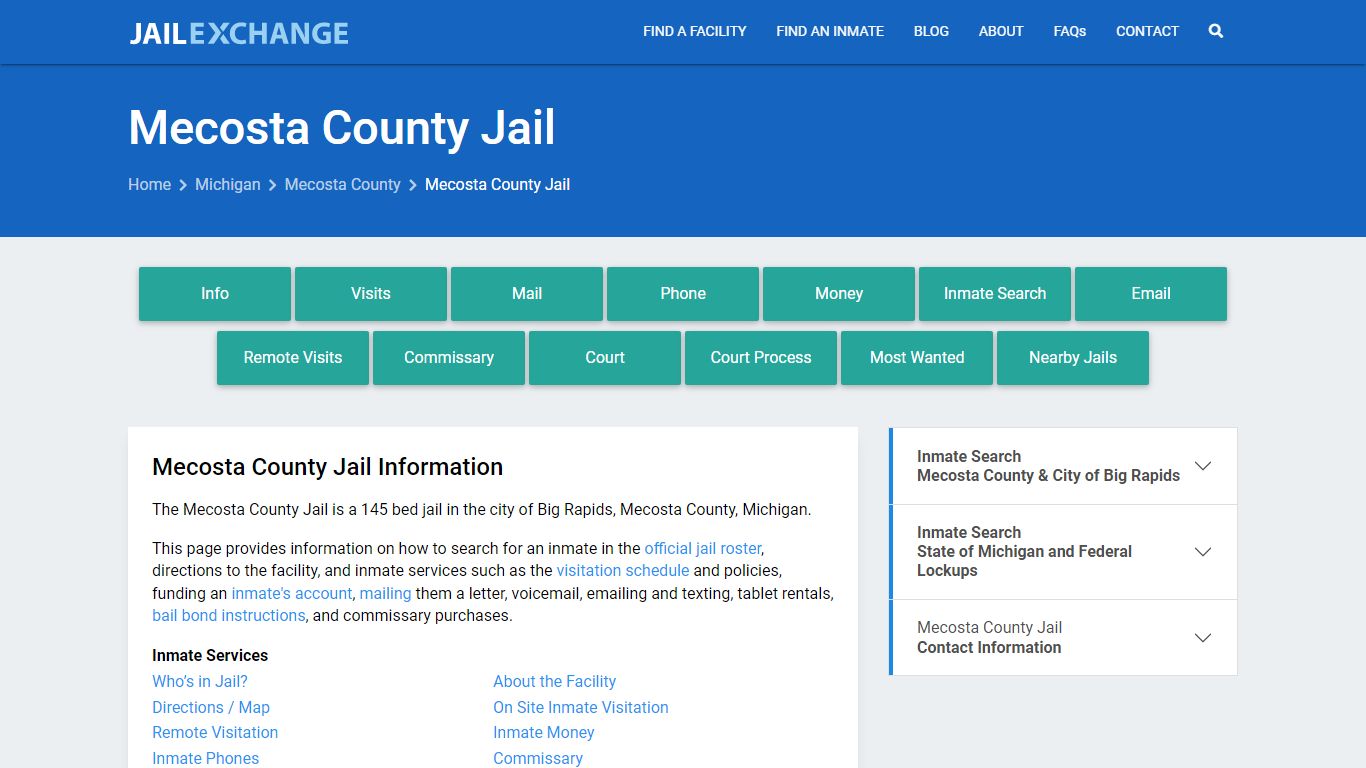 Mecosta County Jail, MI Inmate Search, Information